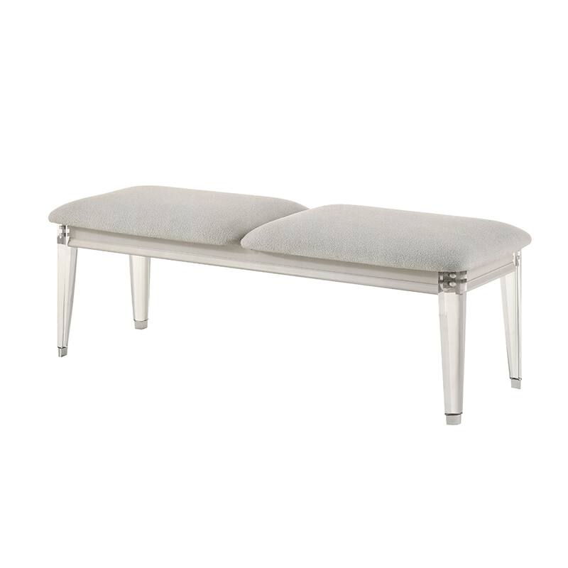 Boucle Upholstered Bench with Acrylic Legs in Light Gray - Light Gray/Pearl White