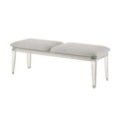 Boucle Upholstered Bench with Acrylic Legs in Light Gray