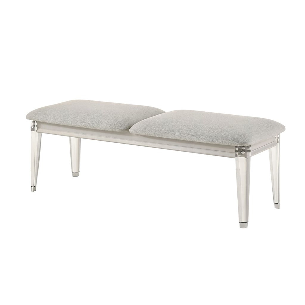 Boucle Upholstered Bench with Acrylic Legs in Light Gray