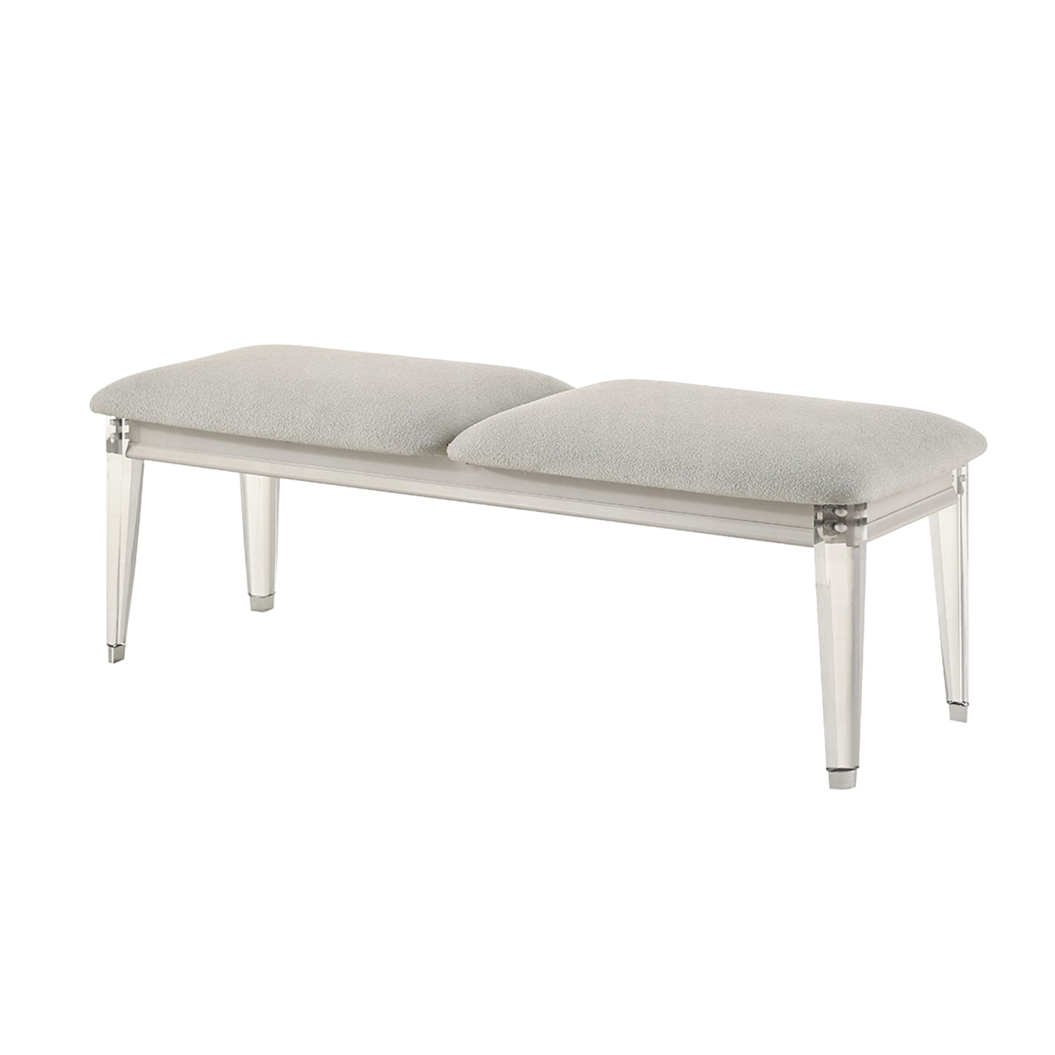 Boucle Upholstered Bench with Acrylic Legs in Light Gray