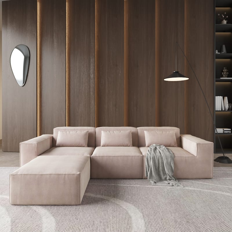 L-Shaped Cloud Sectional Couch, 118" Huge Plus Modular Corduroy Couches with Reversible Chaise Ottoman - Brown