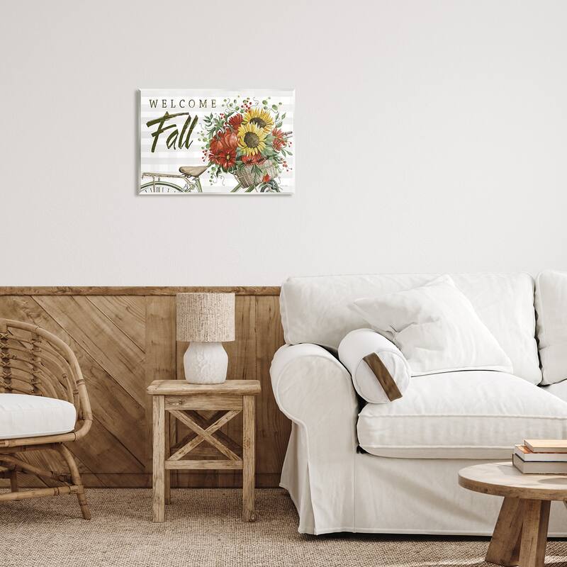 Stupell Industries Welcome Fall Autumnal Flower Assortment Bicycle Basket Wood Wall Art, Design by Cindy Jacobs