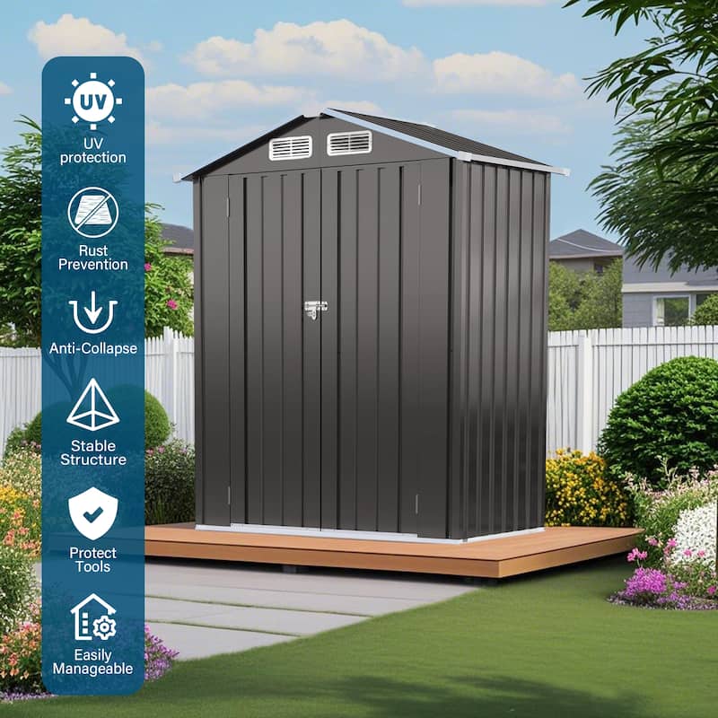 5X3 FT Metal Outdoor Storage Shed with Peaked Roof Waterproof - 5X3FT