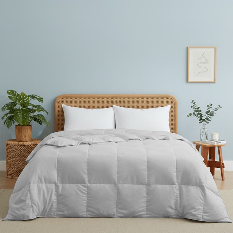 Lightweight Premium White Goose Feather Down Comforter Duvet Insert - King - Lightweight Light Gray