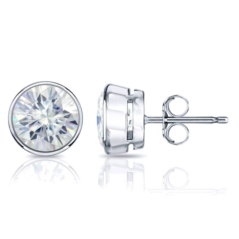 Auriya 18k Gold 1 1/2ctw Bezel-set Round Moissanite Stud Earrings - 5.9 mm