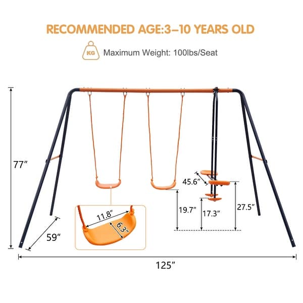 310 Years Kids Swing Set, Outdoor Metal Swing Set w/Glider & Swing