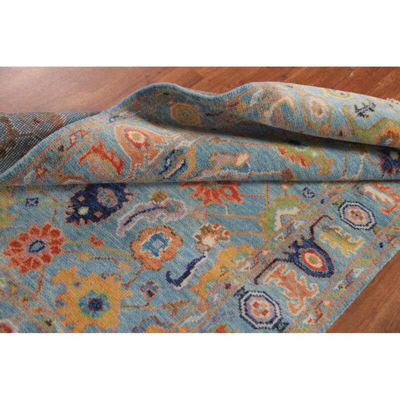 Blue Floral Oushak Oriental Rug Hand-Knotted Wool Carpet - 3'11"x 6'1"