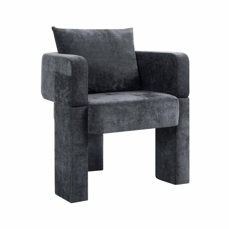 Modern 3-Leg Chenille Accent Chair with Ergonomic Arms & Removable Pillow