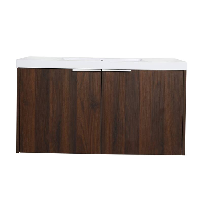 Wood Wall-Mounted Bathroom Vanity Set with Integrated Resin Sink