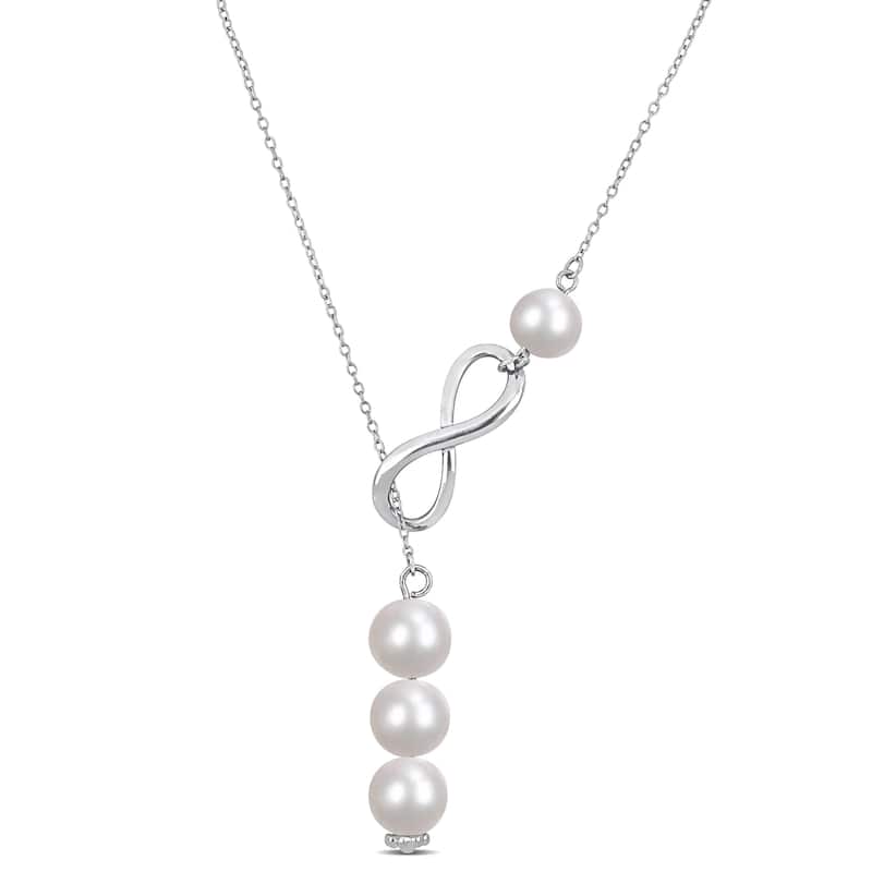 Miadora 8-9mm Cultured Freshwater Pearl Infinity Lariat Sterling Silver