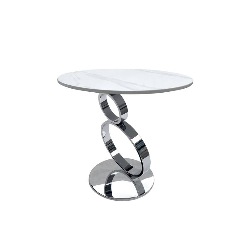 HomeRoots 21" White And Silver Stone And Stainless Steel Round Pedestal End Table - 21.6' X '20.9' X '21.6