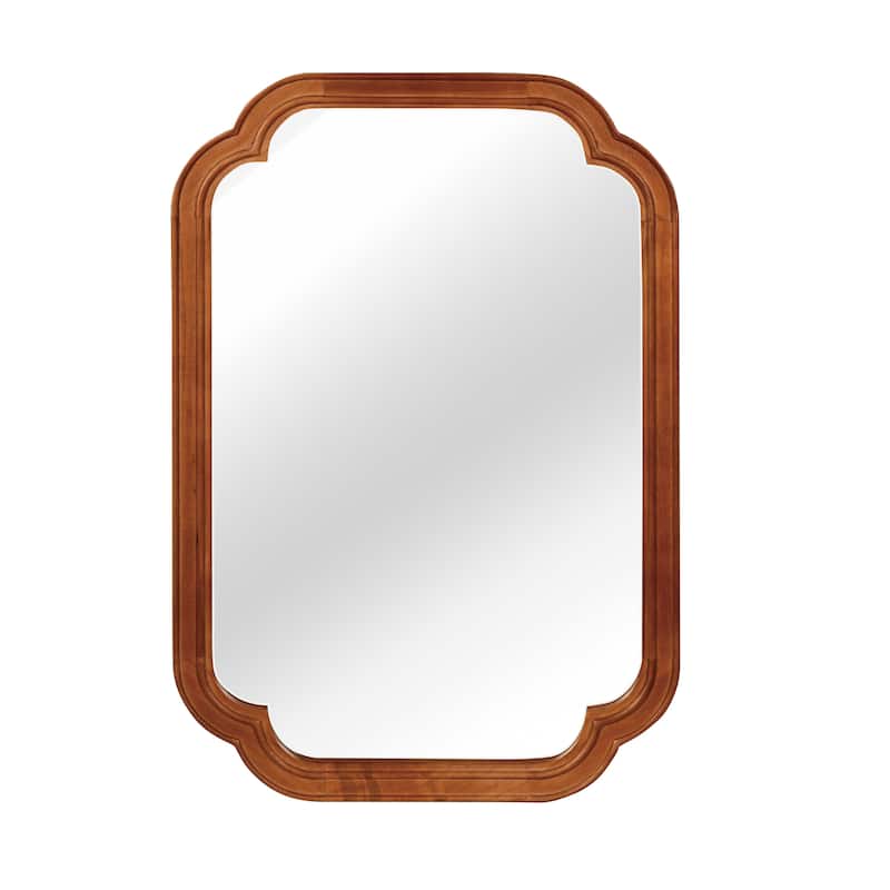 Solid Wood Frame Rounded Corner Decorative Mirror - Antique Brown