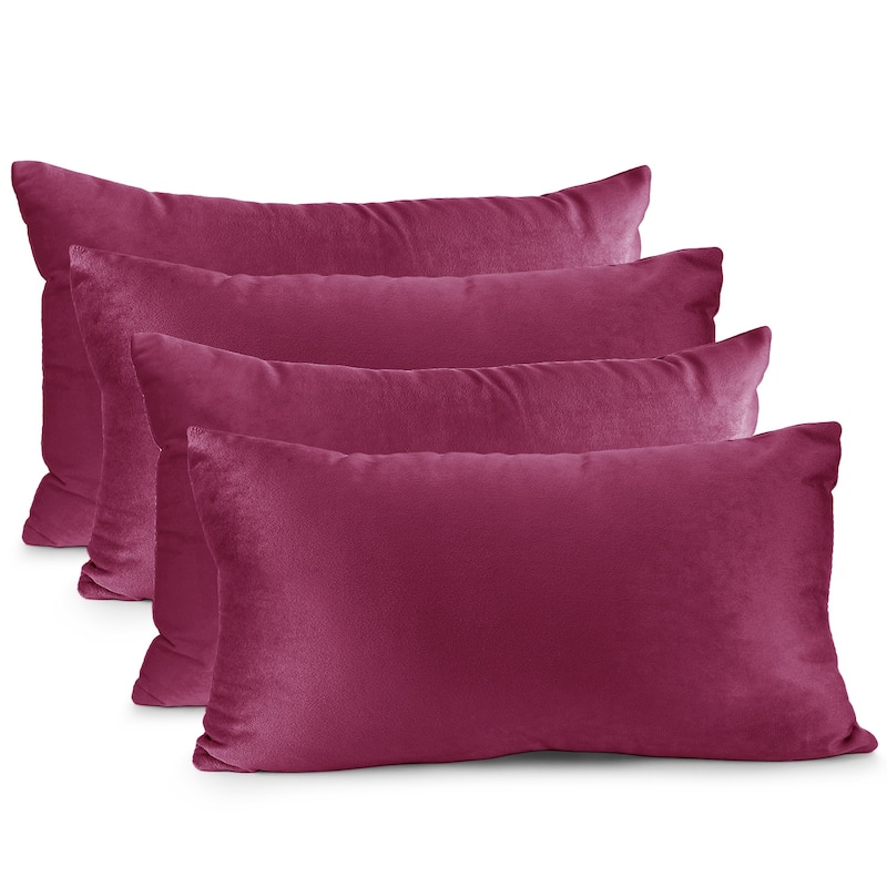 Nestl Solid Microfiber Soft Velvet Throw Pillow Cover (Set of 4) - 12" x 20" - Magenta