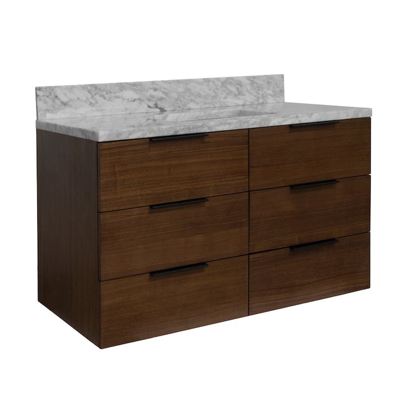 KitchenBathCollection Oslo 42" Floating Wall-Mounted Bathroom Vanity with Carrara Marble Top