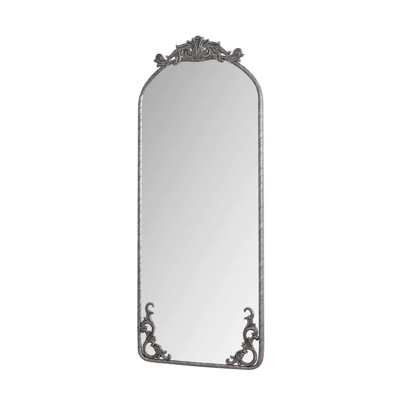 58"x24"Arched Hanging Wall Mounted Mirror with Vintage Carved Applique