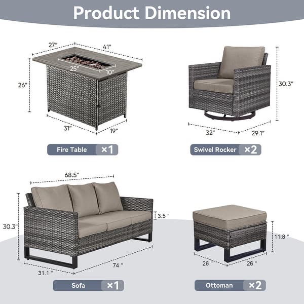 dimension image slide 20 of 24, Gymojoy Outdoor Fire Pit Conversation Set, Patio Furniture with Cushions