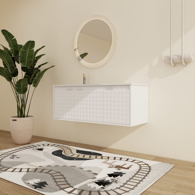 Malwee 24"/30"/36"/48" Floating Bathroom Vanity, Wall Mounted Bathroom Vanity with Resin Top,Soft Close Doors