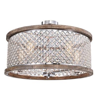 Pomine 24 Inch Modern Crystal Shade Semi Flush Mount 5-Light