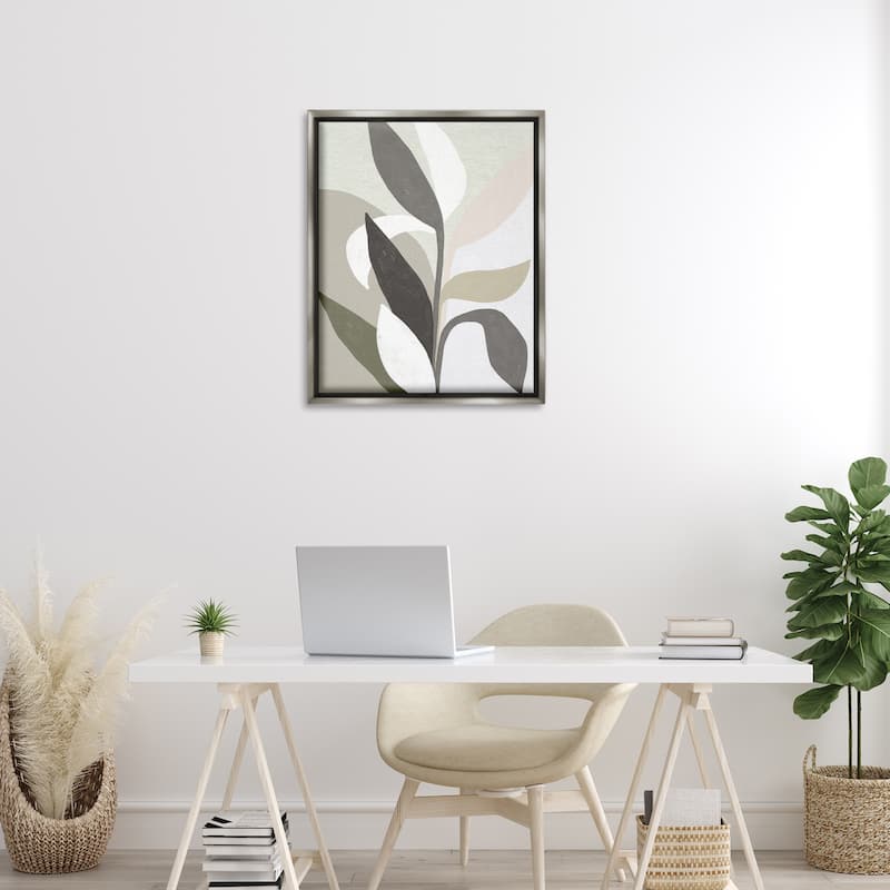 Stupell Soft Modern Organic Leaves Framed Floater Canvas Wall Art Design By June Erica Vess
