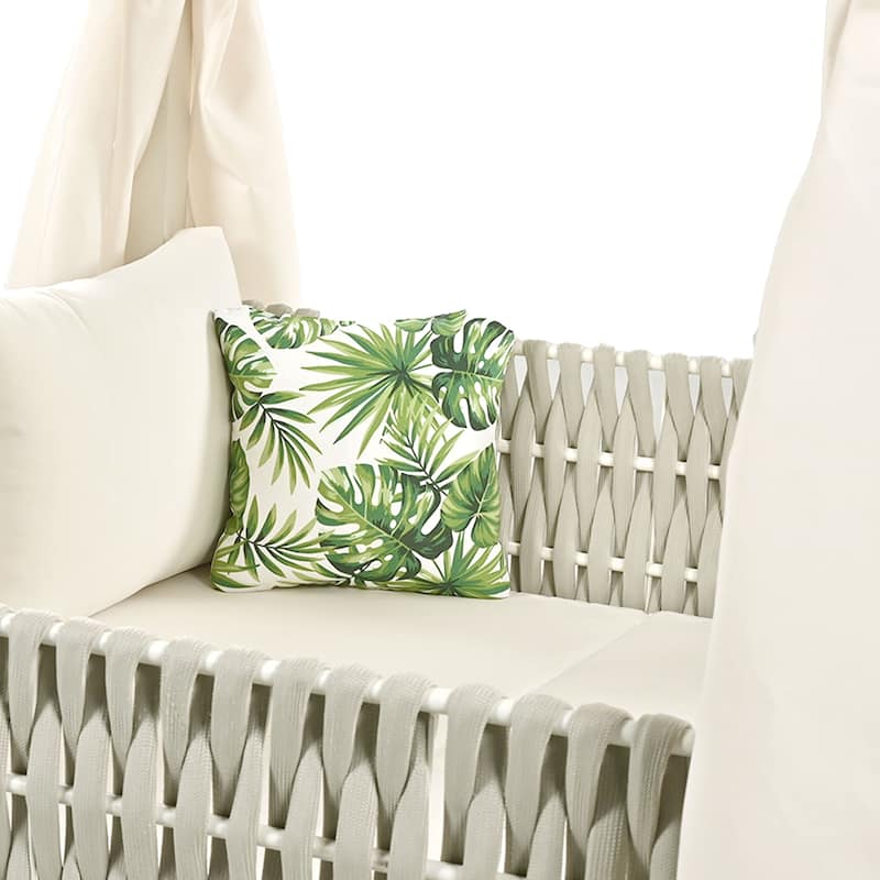 Outdoor Rattan Canopy Daybed Sunbed with Curtain & Woven Rope Arm