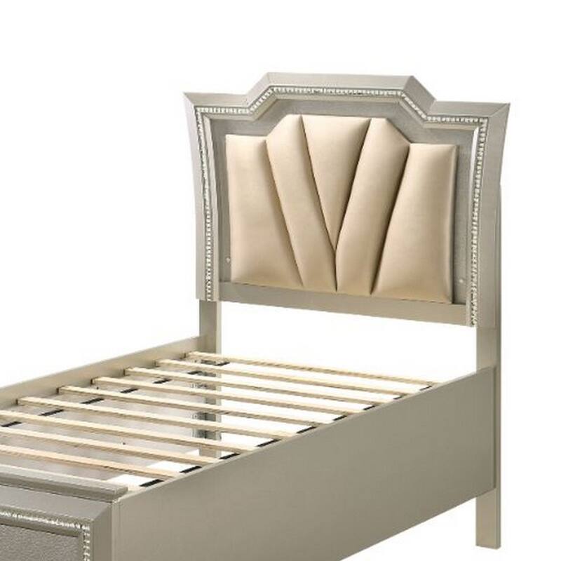 Full Bed with 1 Drawer and Padded Headboard, Champagne Gold
