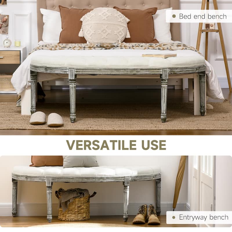 Semi-Circle Bed Bench with Tufted Design and Rubberwood Legs