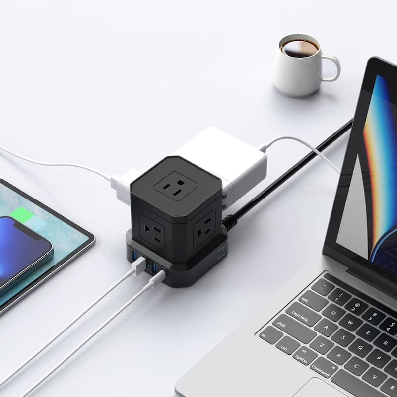 Cube surge protector power strip with usb ports 10ft extension cord