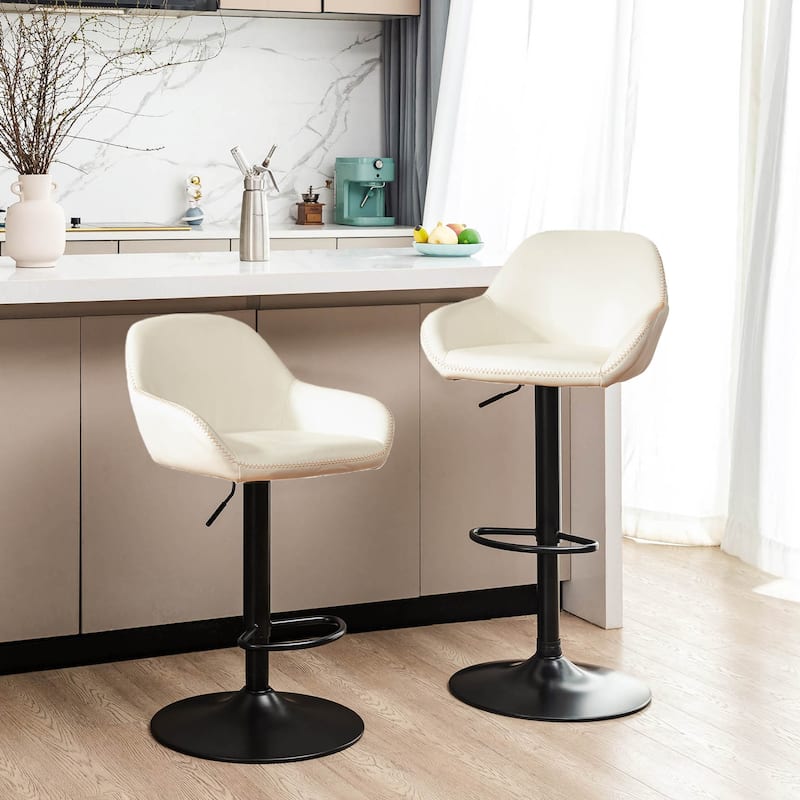 Glitzhome Mid-Century Height Adjustable Faux Leather Swivel Counter Bar Stools - Set of 2 - White