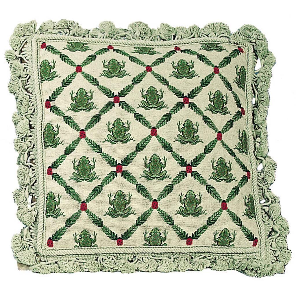 17" x 17" Frog Leap Needlepoint Pillow