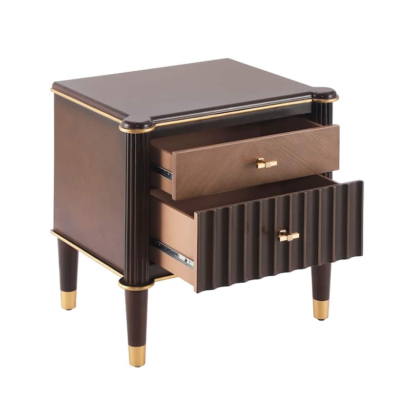 Christopher Knight Home - Lunaro Modern Fluted Nightstand with Wooden Legs and Drawers