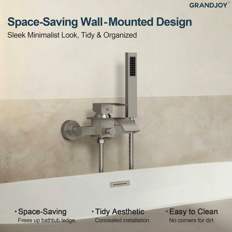 GRANDJOY Wall-mount Waterfall Bathtub Faucet with Handheld Shower