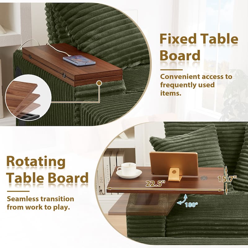 Versatile Chaise Lounge Single Sofa Chair with Ottoman, Swivel Table, Storage Armrest, Cup Holder, Bluetooth Speaker and USB