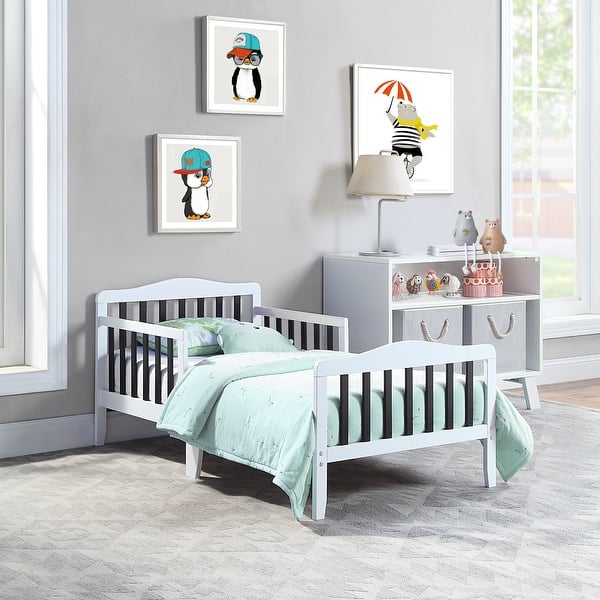 slide 2 of 11, Wood Twain Toddler Bed White/Black White