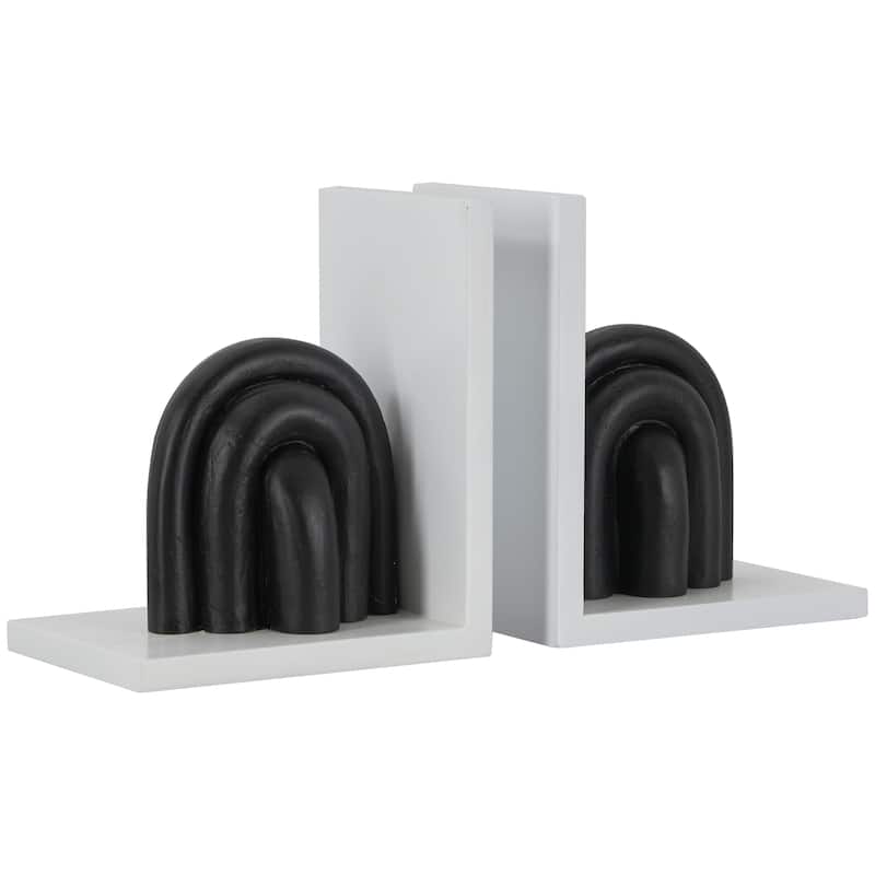 Wooden Layered Arched Decorative Bookends with Black or White Stands - Set of 2 White or Black - CosmoLiving by Cosmopolitan