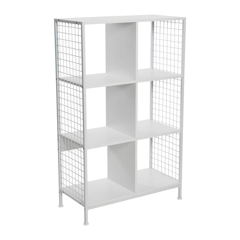 Household Essentials Cube Wall Shelves, 6 Cube Storage Wall Unit with Metal Mesh