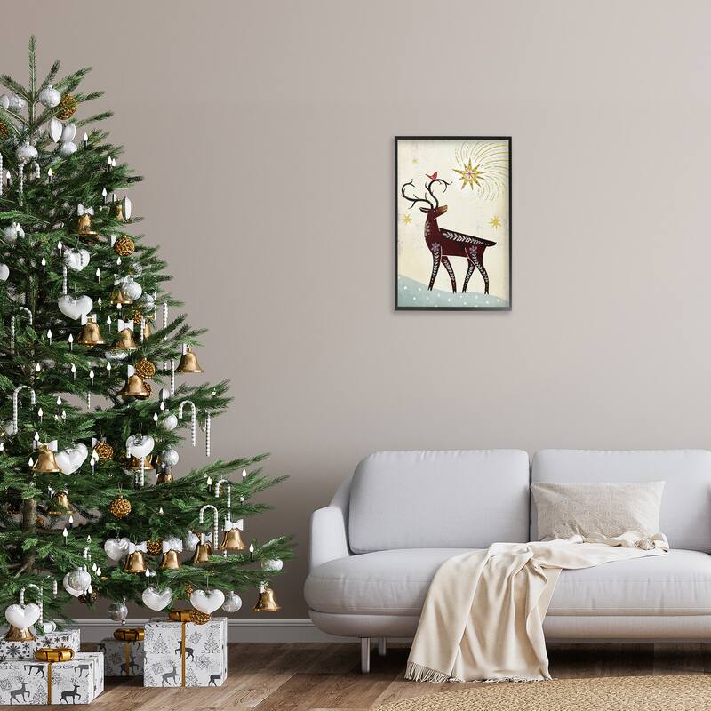 Stupell Rustic Winter Deer Framed Giclee Art Design By Hannah Moren