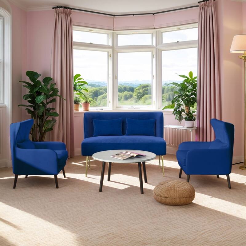 Velvet Metal Legs Tuft Loveseat Two Accent Chairs