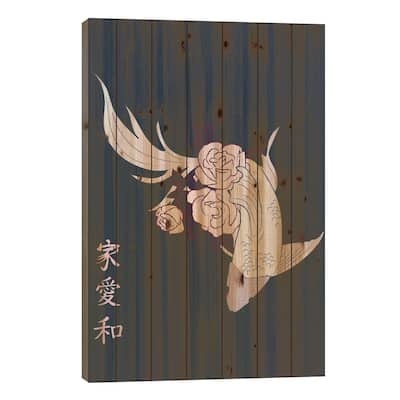 Japanese Art Style Drawing Koi Fish Print On Wood by Sabrina Balbuena - Multi-Color