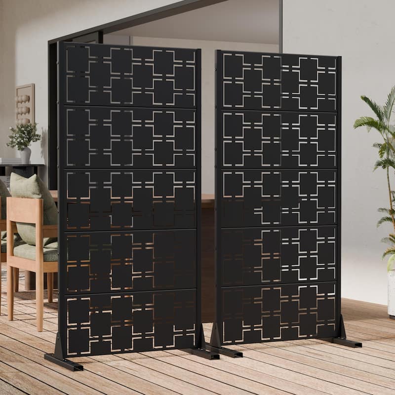 Modern Metal Privacy Screen Outdoor Decorative Partition with Stable Base Hanging Plant-Friendly Panel - 60"H x 30"W