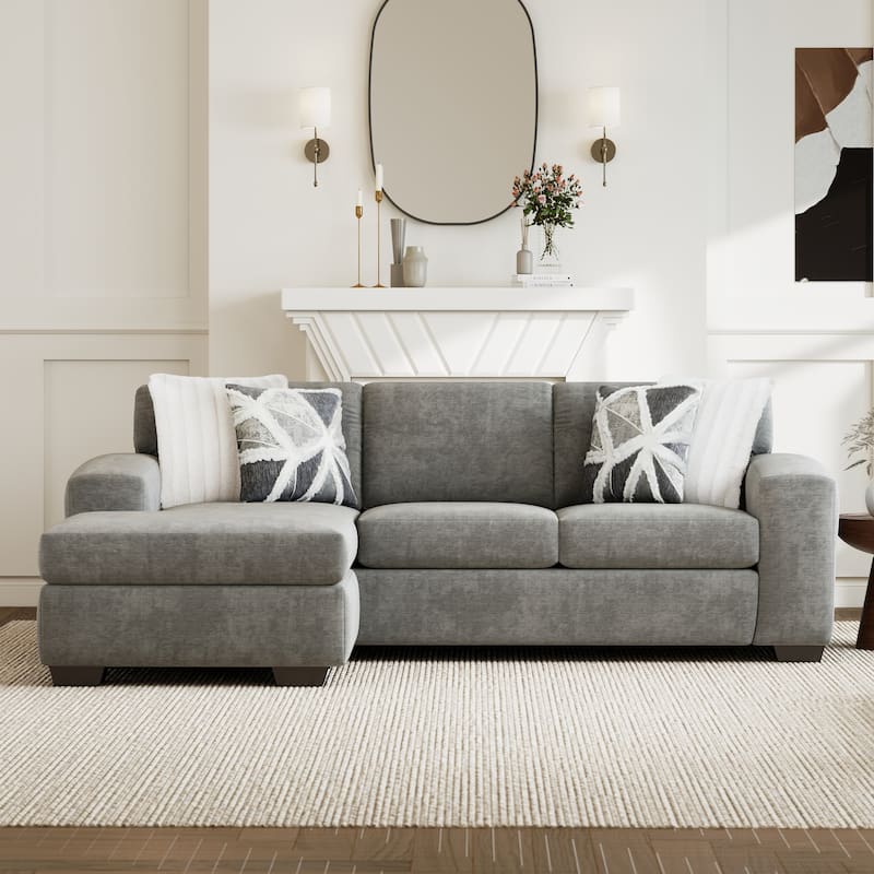 Roundhill Furniture Arden Living Room Sofa Set with Convertible Sofa Chaise and Loveseat, Posh Gray