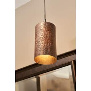 Hammered Copper 4-in Round Cylinder Pendant Light in Oil Rubbed Bronze (L700DB)