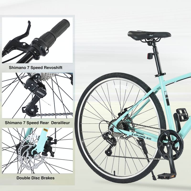 Shimano 7 Speed Double Disc Brakes 700C Road Bike,Green