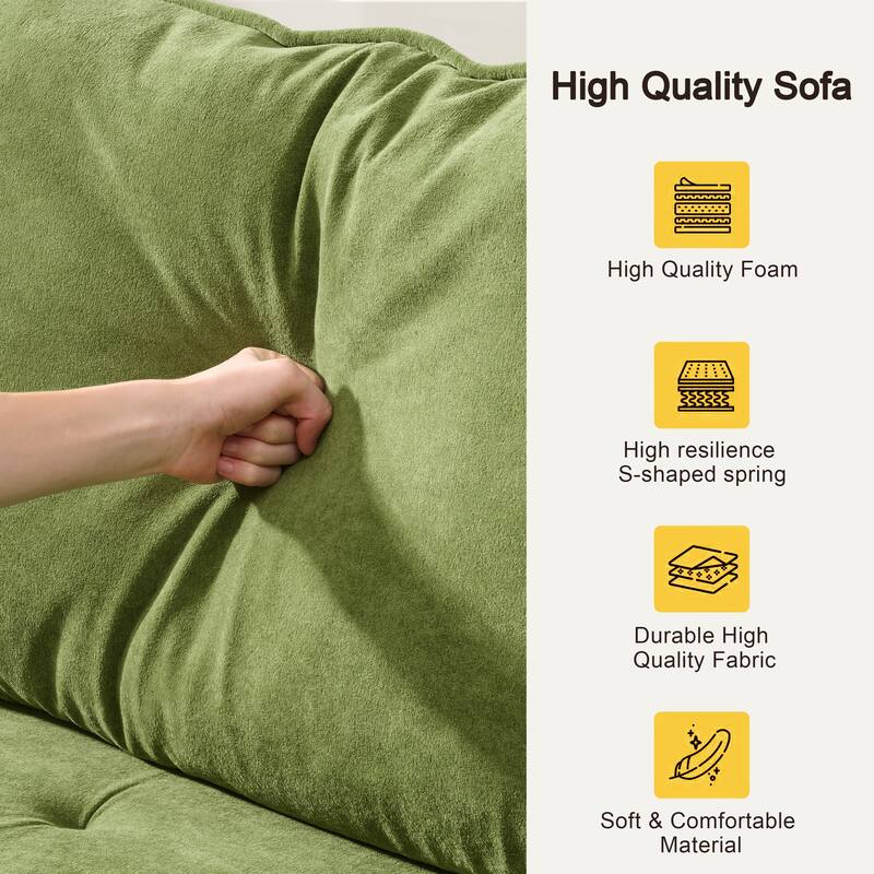 103-inch Green Foam Sofa with Pillows for Multiple Spaces