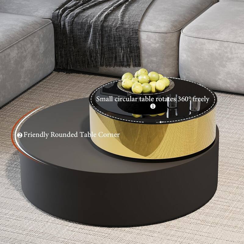Luxury Round Coffee Table with 2 Tier Rotatable Top Circle Coffee Table with 360° Swivel Top for Living Room Apartment