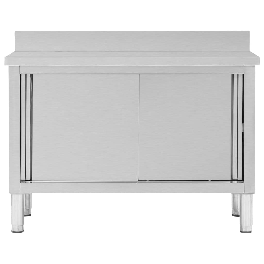 Shop Vidaxl Work Table With Sliding Doors 47 2 X19 7 X37 4 Stainless Steel Overstock 31881196