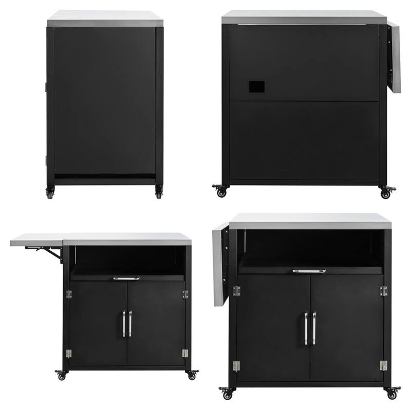 Outdoor Kitchen Island with Expandable Tabletop and Lockable Wheels