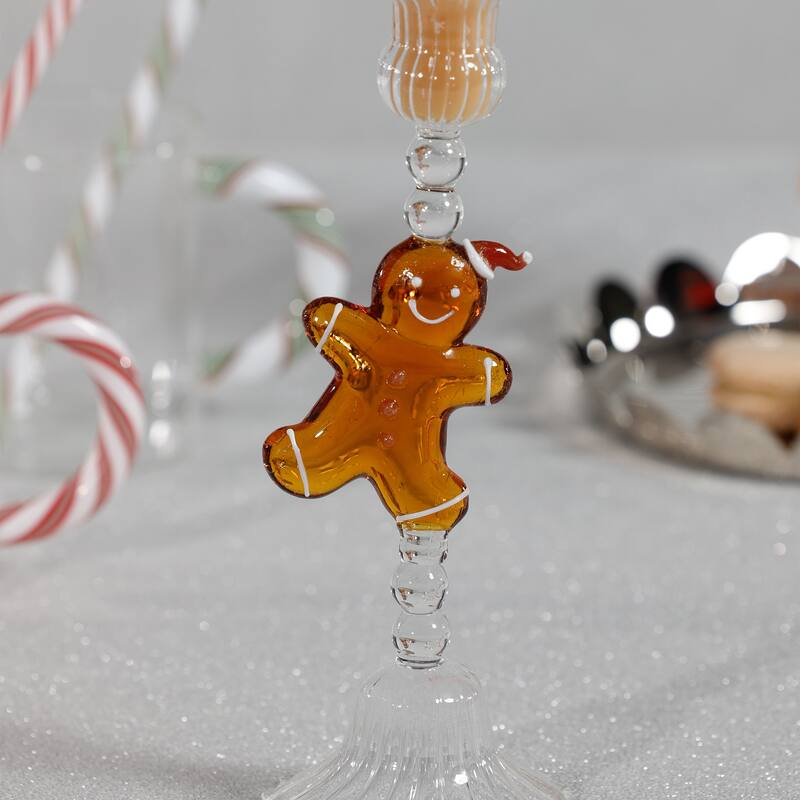 Holiday Gingerbread Taper Candle Holders, Set of 4 - Clear, Amber