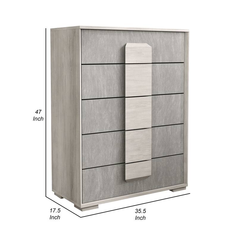 Nomi Tall Dresser Chest, 5 Drawers and Melamine Top, Stone Gray Front