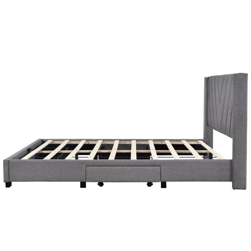 Storage Bed Linen Upholstered Platform Bed with 3 Drawers