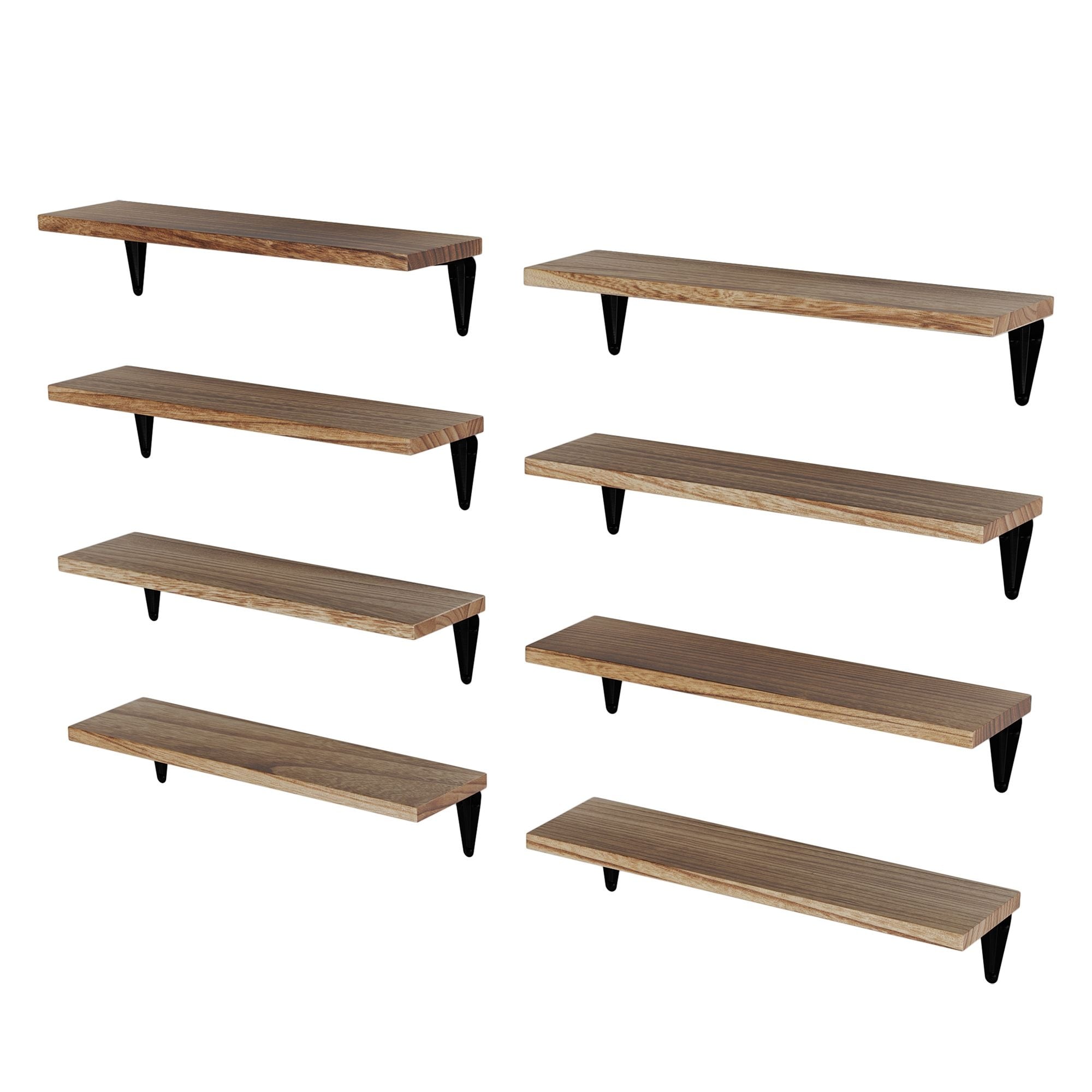 Wallniture Arras 17" Floating Shelves for Living Room Décor, Burnt Finish (Set of 8)
